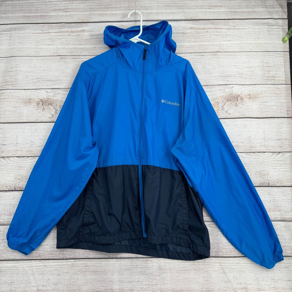 Columbia Center Ridge Windbreaker Jacket Mens XL Blue Packable Hooded